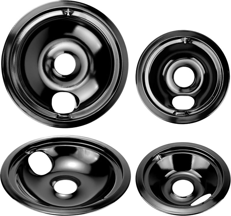 Fetechmate WB31M20 WB31M19 Black Porcelain Drip Pans Replacement for G-E Hot-point Electric Rang/Stove Electric Stove Burner Drip Pans of 4 Replace WB31T10014, WB31T10015, WB31M0019, WB31M0020-Style B - Image 1